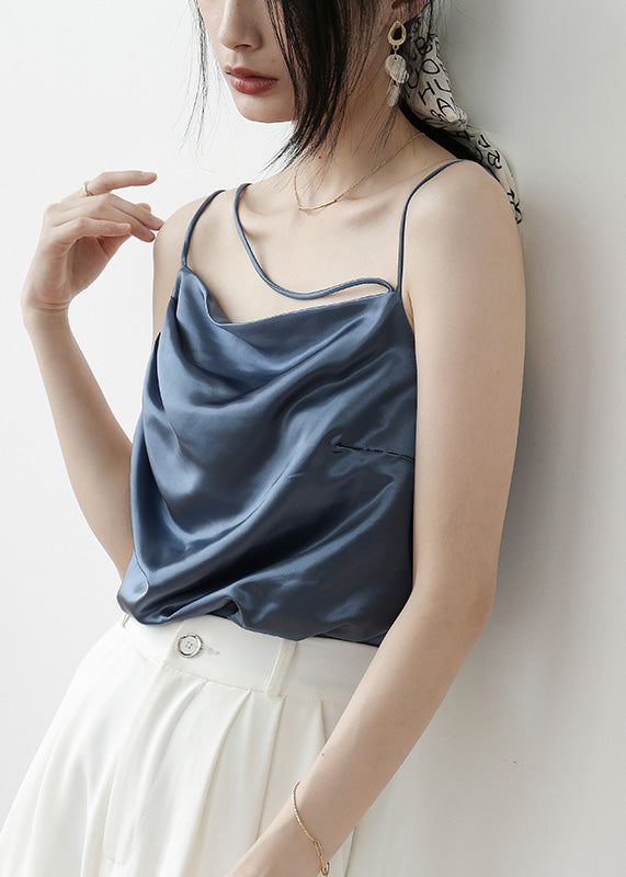 Brief Apricot Slash Neck Solid Satin Top Summer LY0405