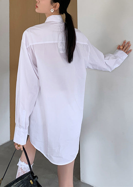 Brief White Stand Collar Bow Button Solid Shirt Spring LY0796