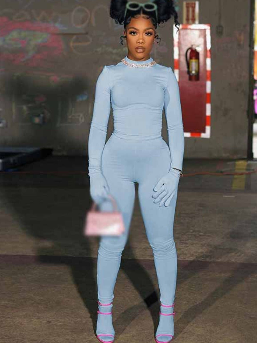 BASICS Round Neck Skinny Pants Set AC2056
