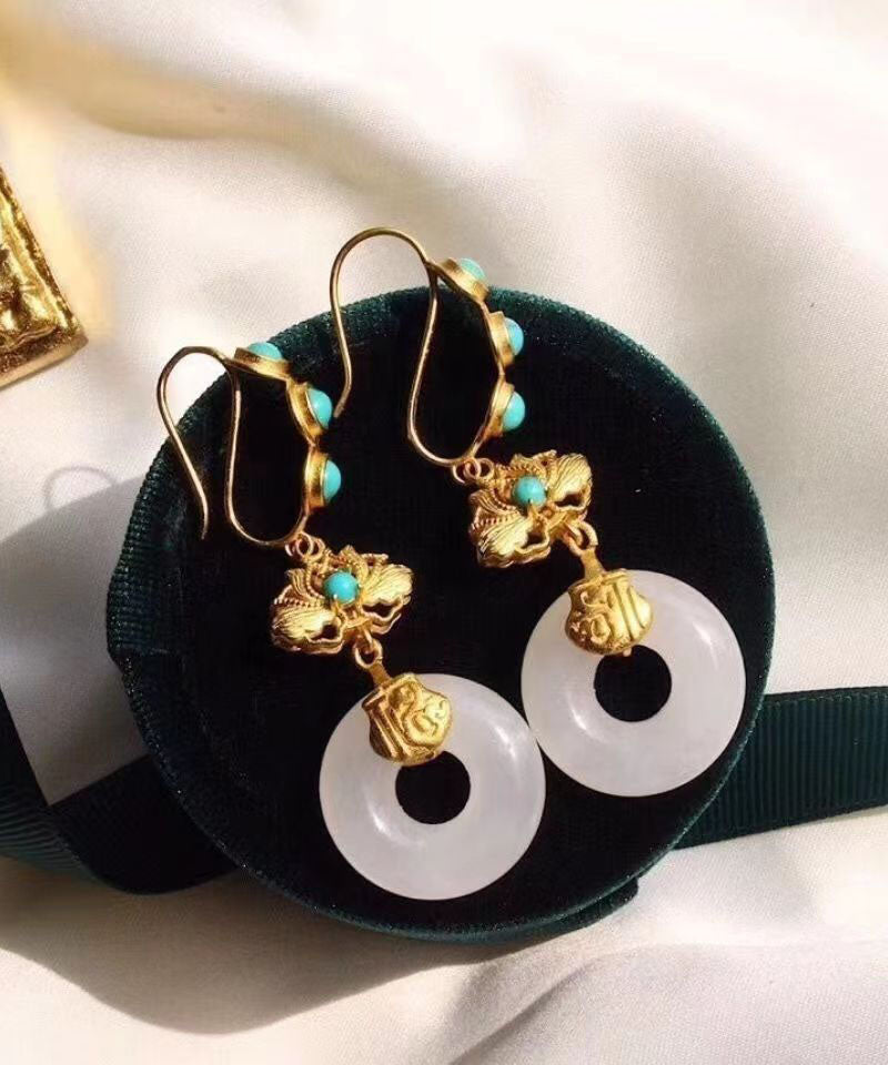 Casual Blue Sterling Silver Overgild Inlaid Pearl Turquoise Drop Earrings TW1039