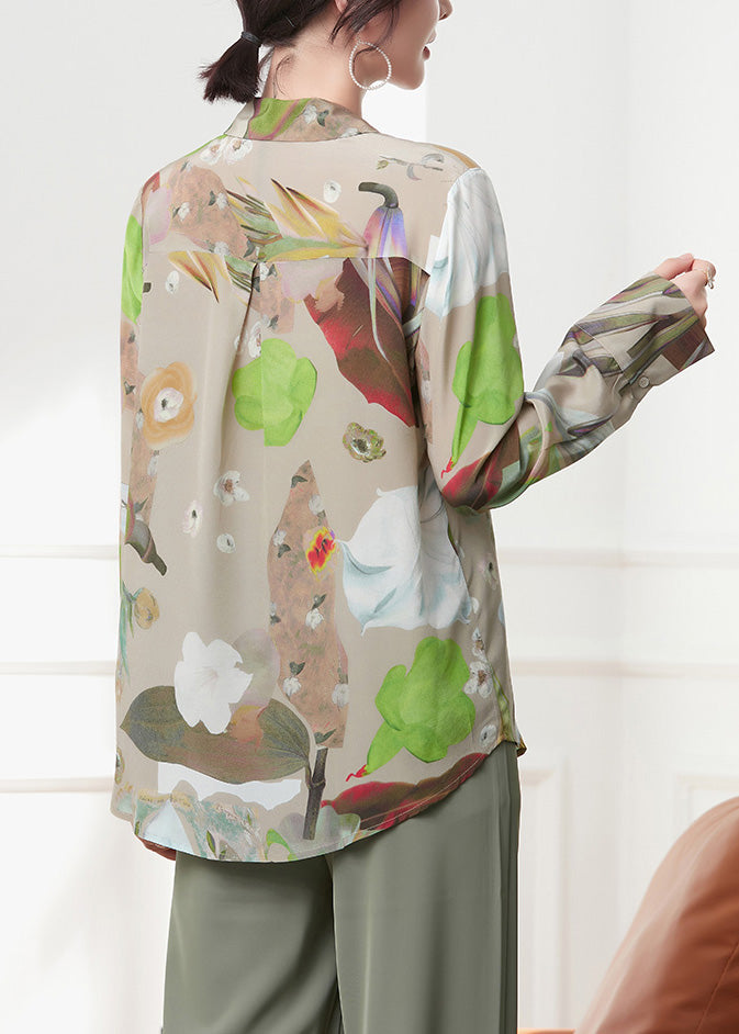 Casual Peter Pan Collar Print Button Silk Shirts Spring LY0398