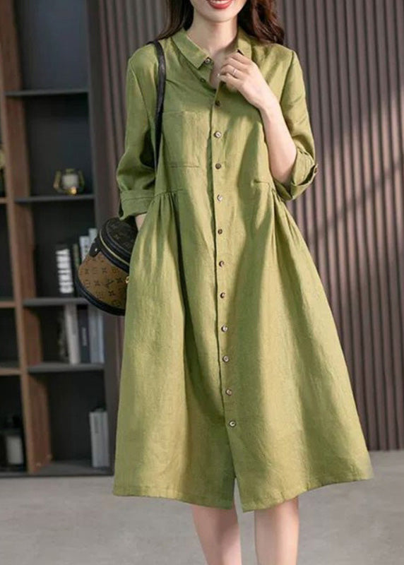 Casual Pink Peter Pan Collar Button Wrinkled Maxi Dresses Long Sleeve LY1739