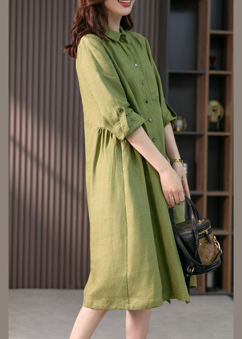 Casual Pink Peter Pan Collar Button Wrinkled Maxi Dresses Long Sleeve LY1739