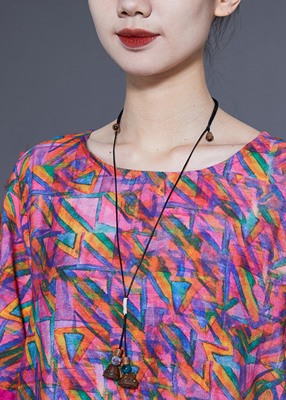 Casual Rose Oversized Print Linen Silk Robe Dresses Summer LY1083