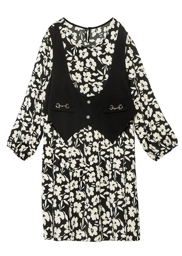 Chic Black Oversized Patchwork Fake Two Piece Dress Spring LY0287