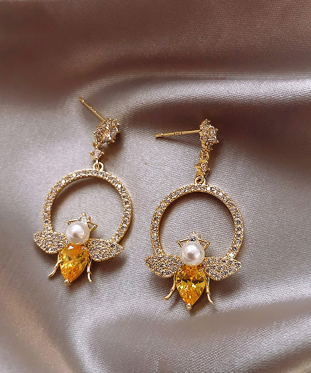 Chic Yellow Alloy Crystal Zircon Bee Hoop Earrings LY1800