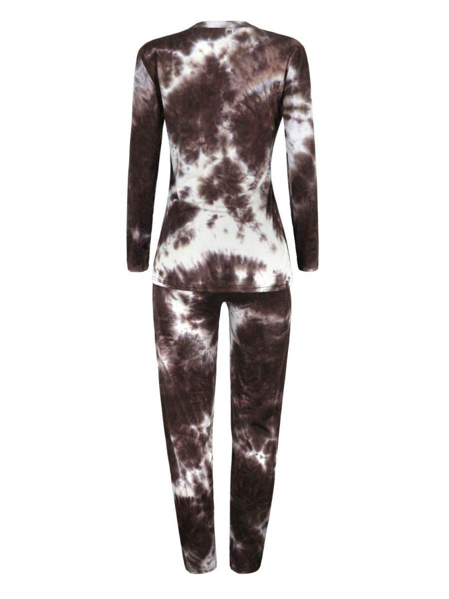 Plus Size V Neck Tie Dye Skinny Pants Set AC2054