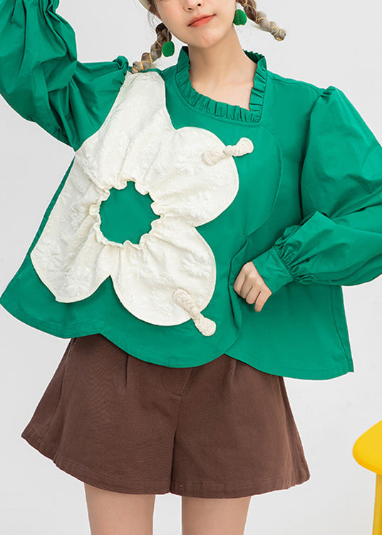 Classy Green O-Neck Patchwork Cotton Shirt Spring LY0809