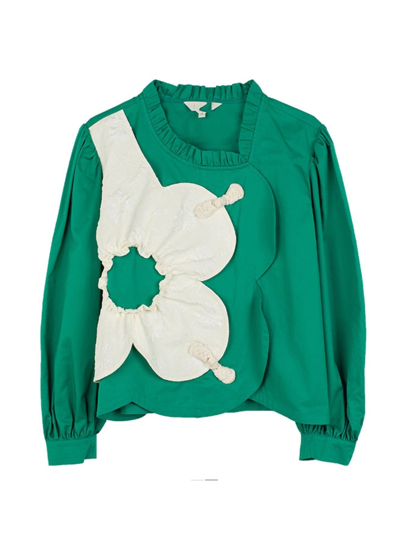 Classy Green O-Neck Patchwork Cotton Shirt Spring LY0809