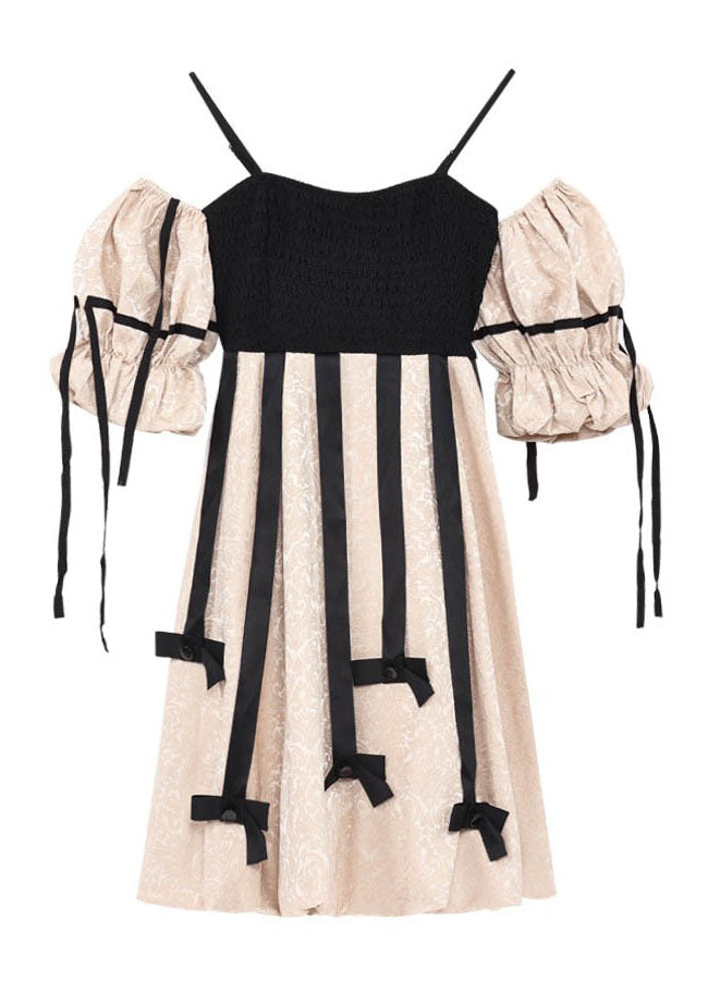 DIY Colorblock Tasseled Patchwork Off The Shoulder Cotton Mini Dress Summer LY0783