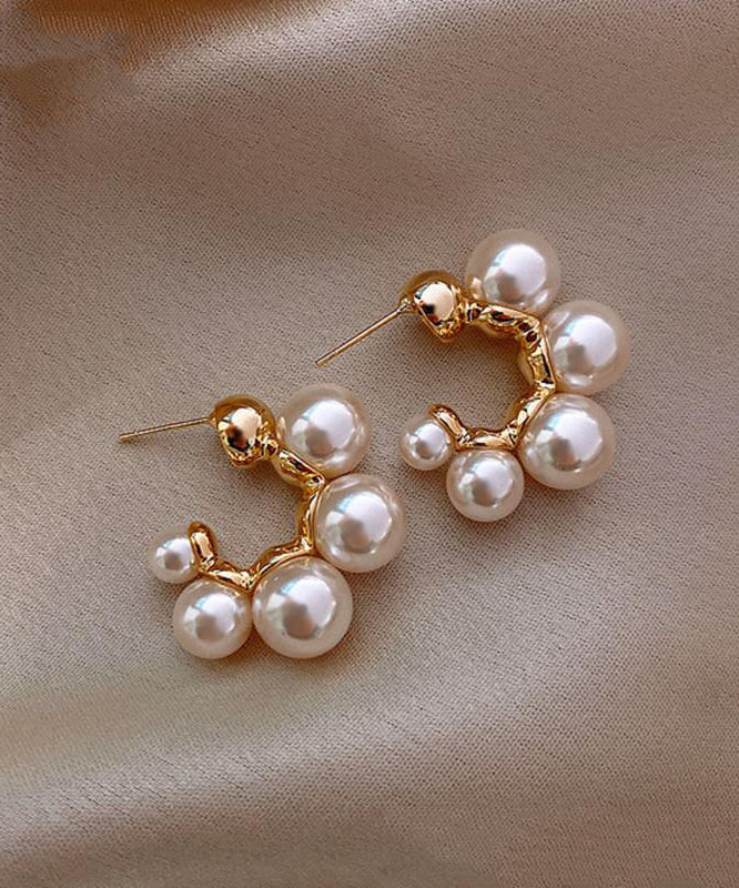 DIY White Sterling Silver Overgild Pearl Hoop Earrings LY1798