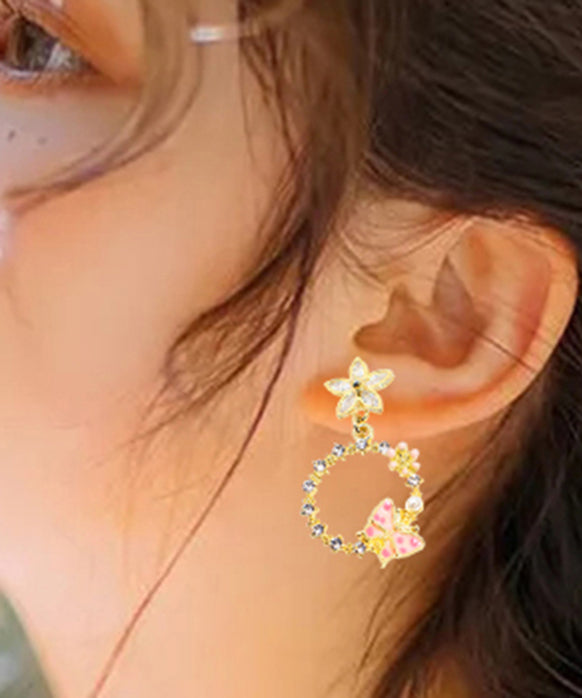 DIY Yellow Butterfly Floral Zircon Drop Earrings LY1785