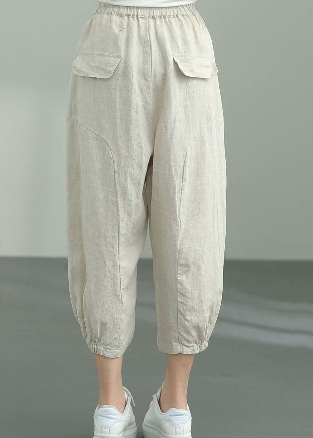 Elegant Beige Pockets Patchwork Linen Lantern Pants Summer LY0594