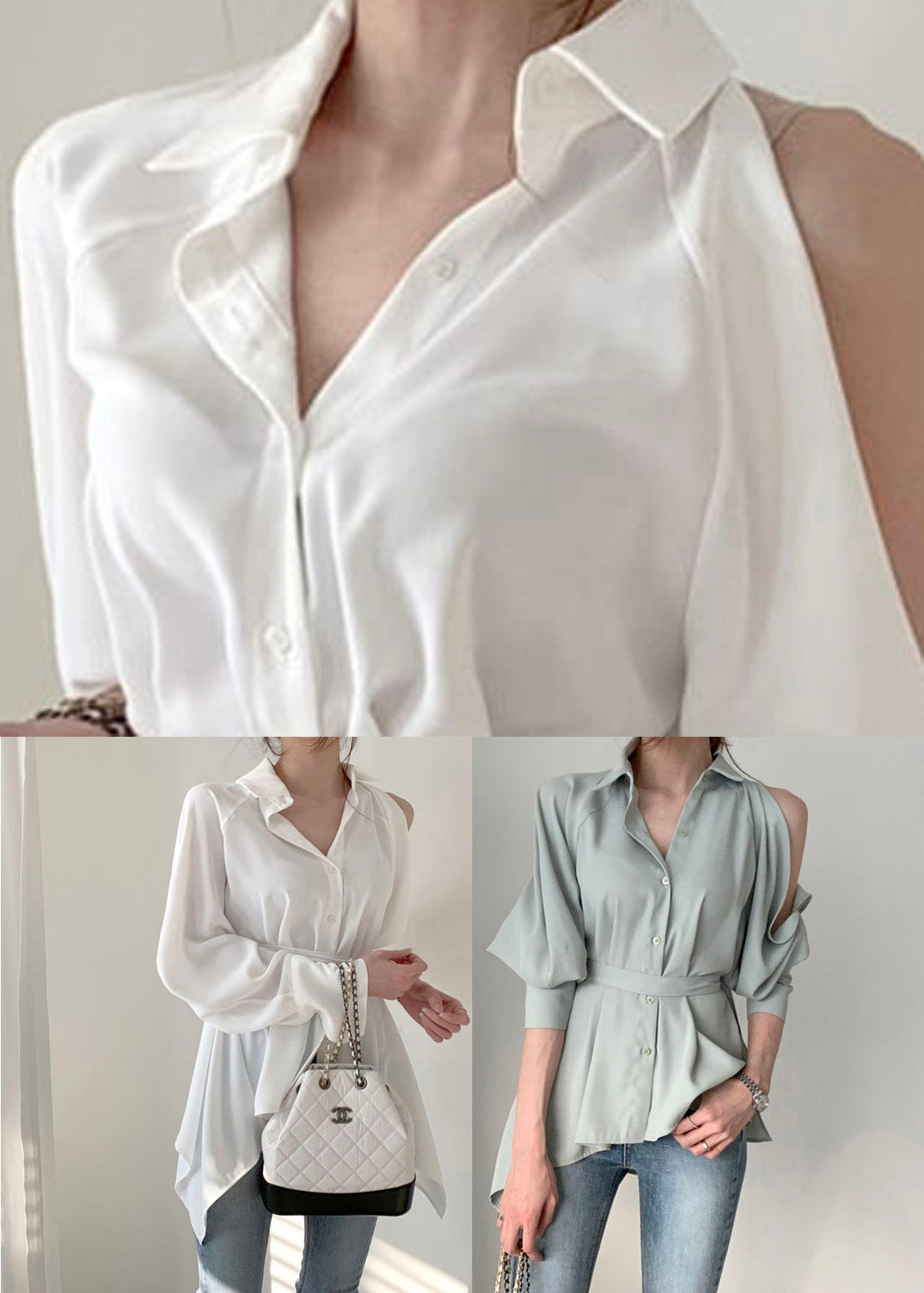Elegant Green Peter Pan Collar Button Solid Shirt Spring LY0395