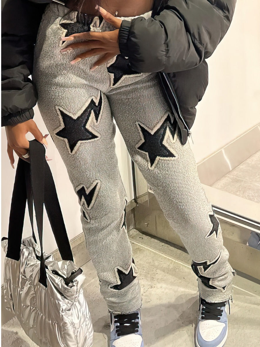 Mid Waist Star Decor Pants AT8043