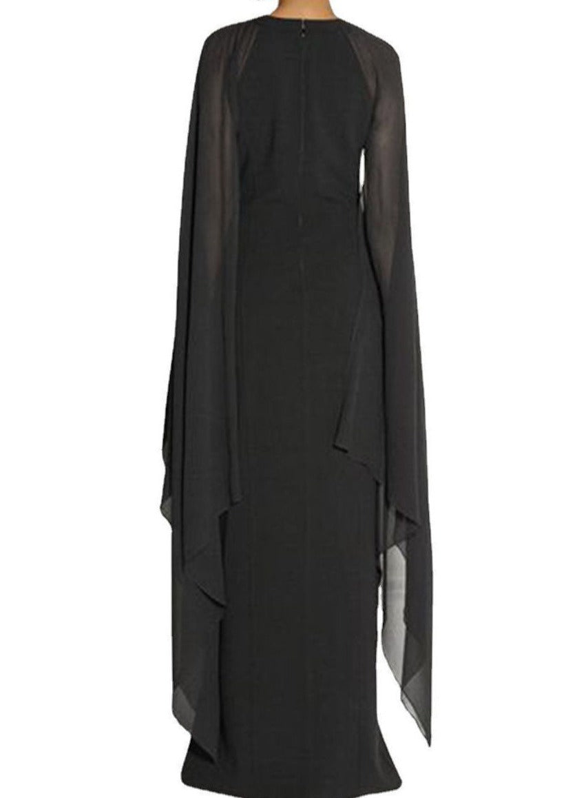 Fashion Black Asymmetrical Patchwork Cape Chiffon Dress Summer AH372