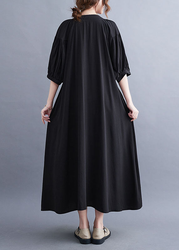 Fashion Black Embroideried Lace Up Cotton Maxi Dress Summer LY1549