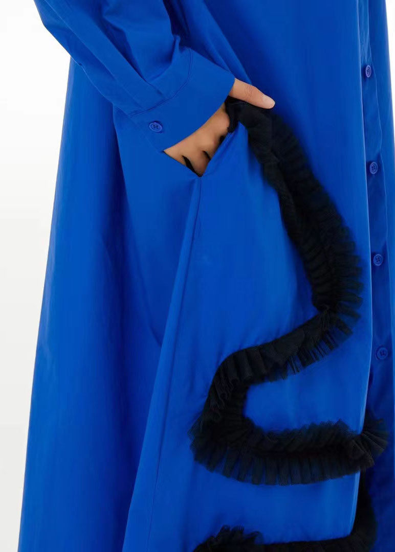 Fashion Black Oversized Patchwork Wrinkled Cotton Shirt Dress Spring LC0103