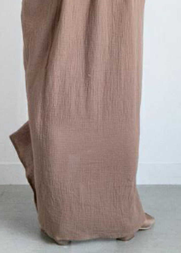 Fashion Khaki V Neck Patchwork Cotton Ankle Dresses Summer LY1366