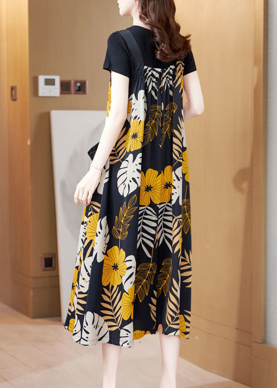 Fashion Oversized Floral Print Silk A Line Strap Dresses Summer AC2008