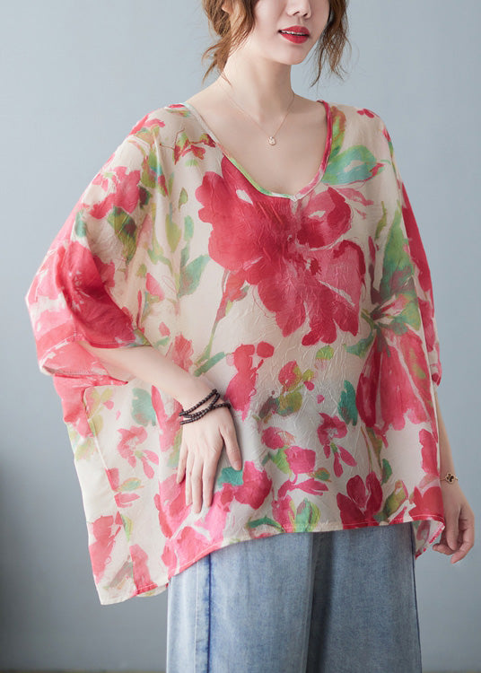 Fashion Red V Neck Print T Shirt Half Sleeve AC2099