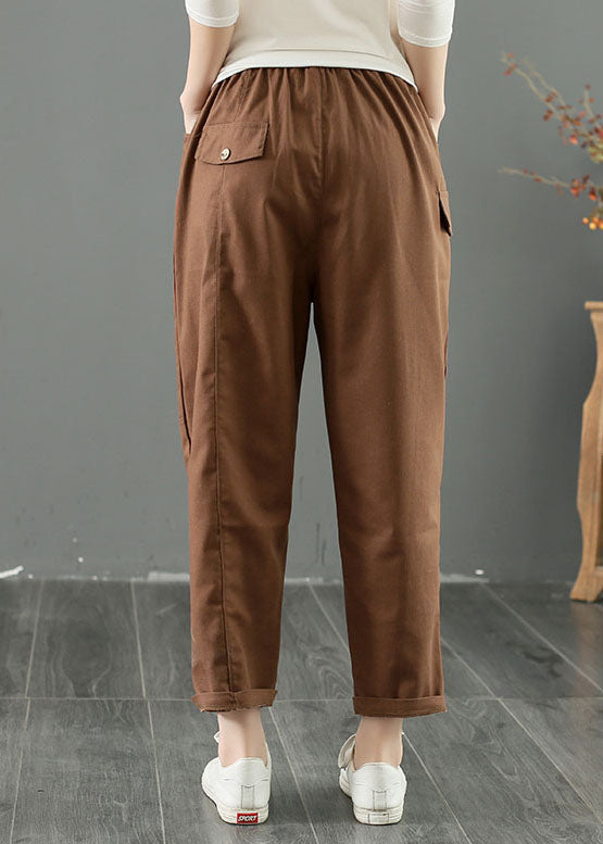 French Coffee Oversized Patchwork Button Cotton Harem Pants Summer AC2048