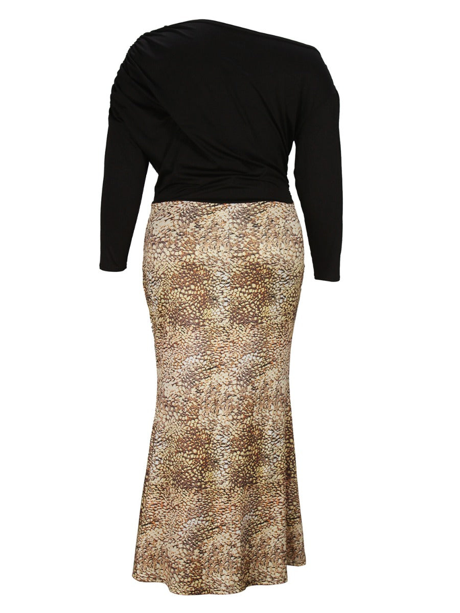 Plus Size Inclined Neck Snakeskin Print Mermaid Dress AC202