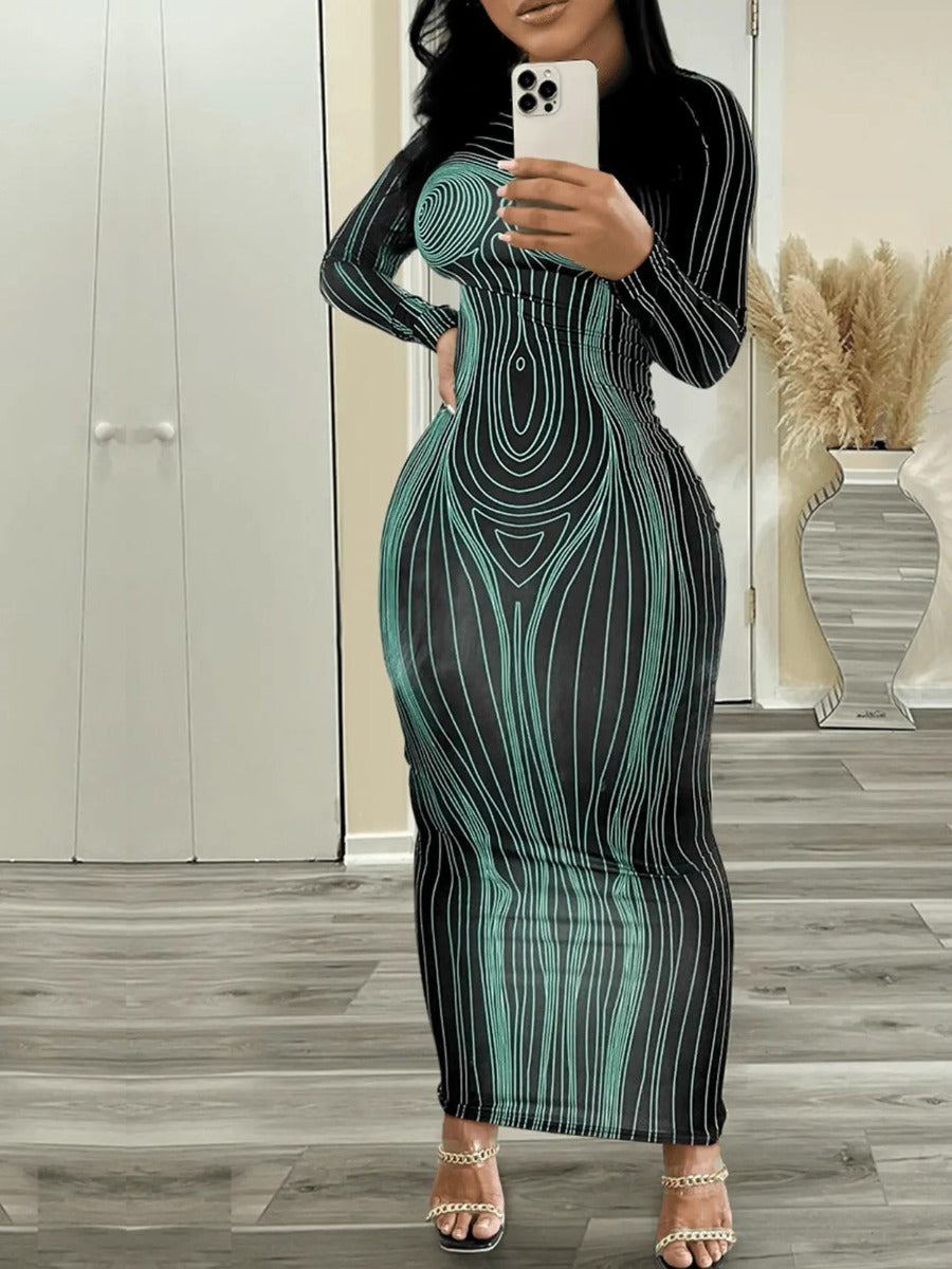 Round Neck Striped Bodycon Dress AT802