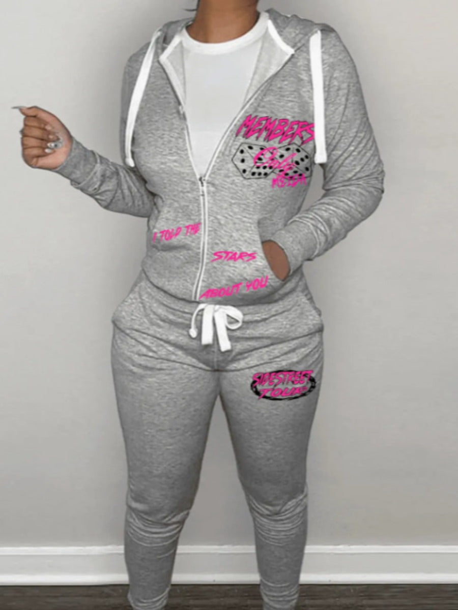 Letter Print Kangaroo Pocket Tracksuit Set AT8049