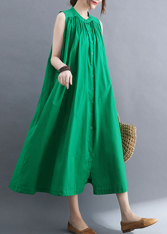 Green Cotton A Line Dress O-Neck Oversized Summer AC2080