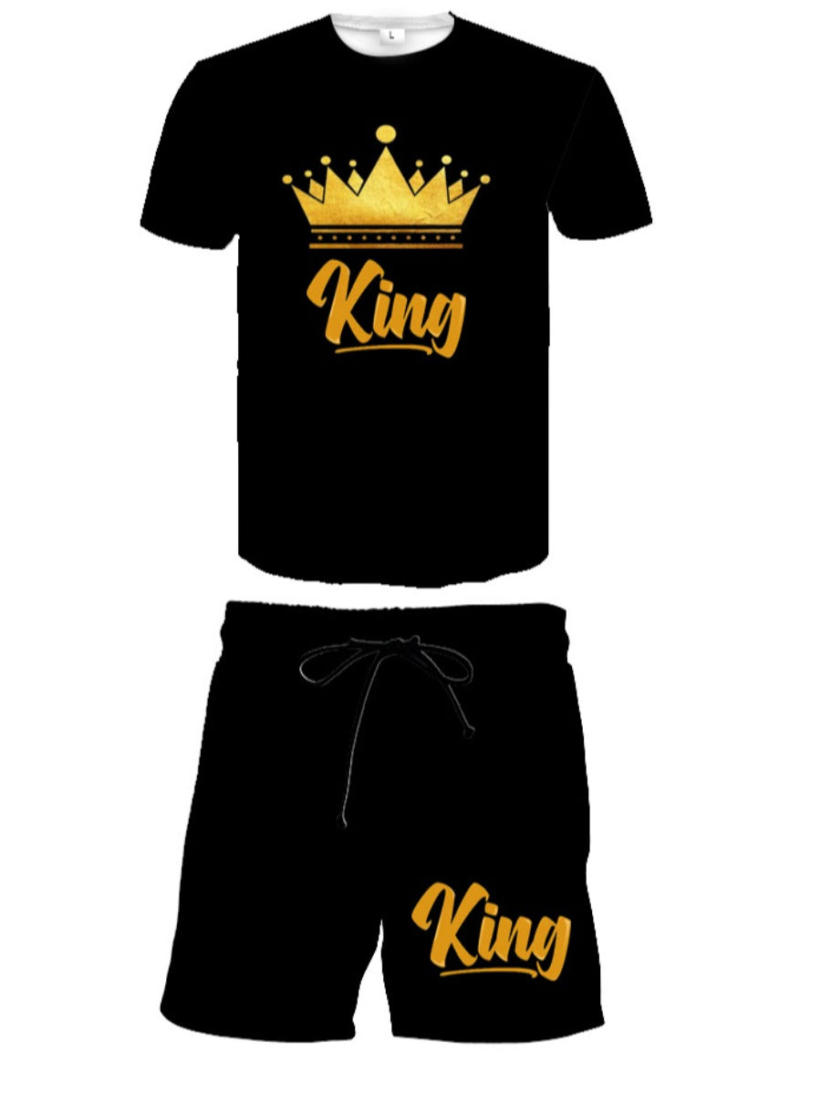 Men Crown King Letter Print Shorts Set AR70114
