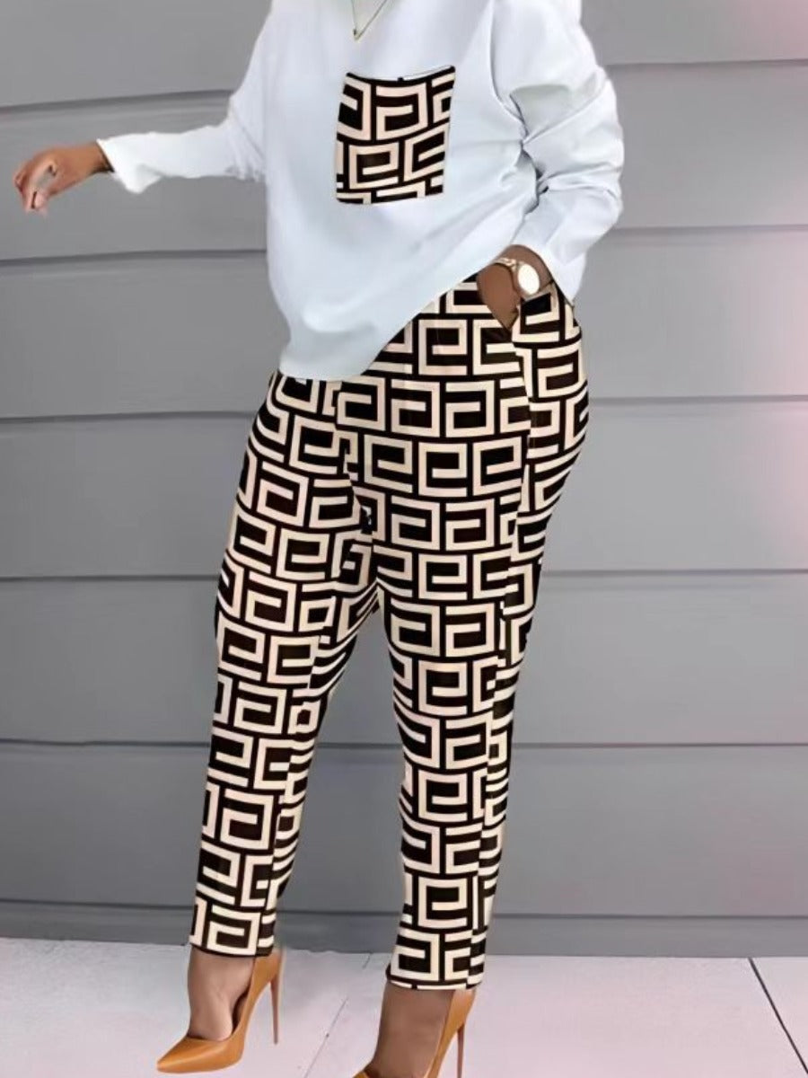Plus Size Chain Letter Print Pants Set AT8059