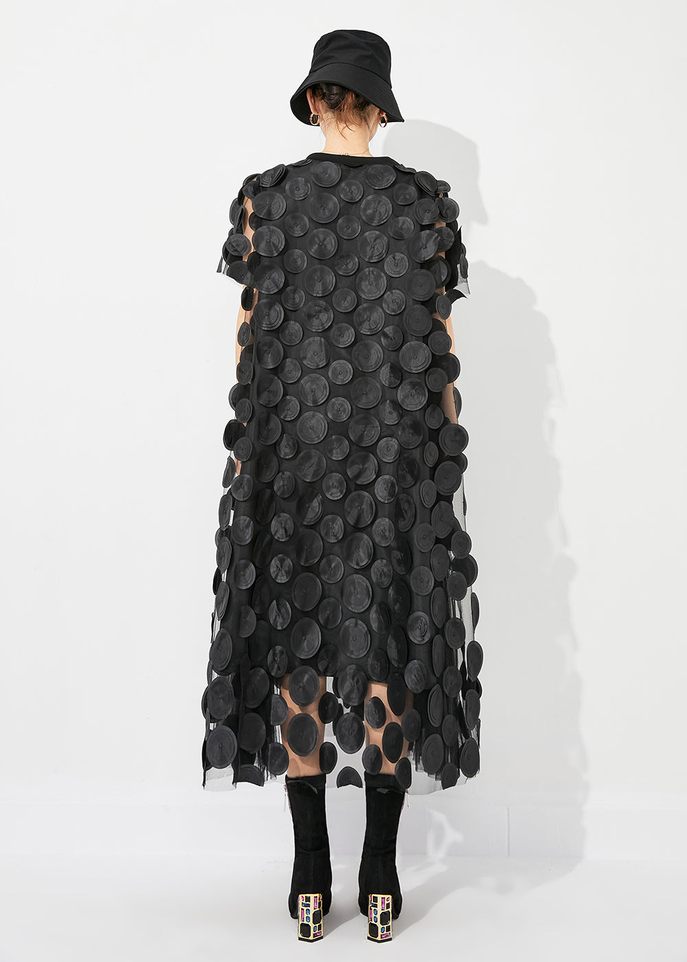 Handmade Black Oversized Patchwork Tulle Robe Dresses Summer LY0834