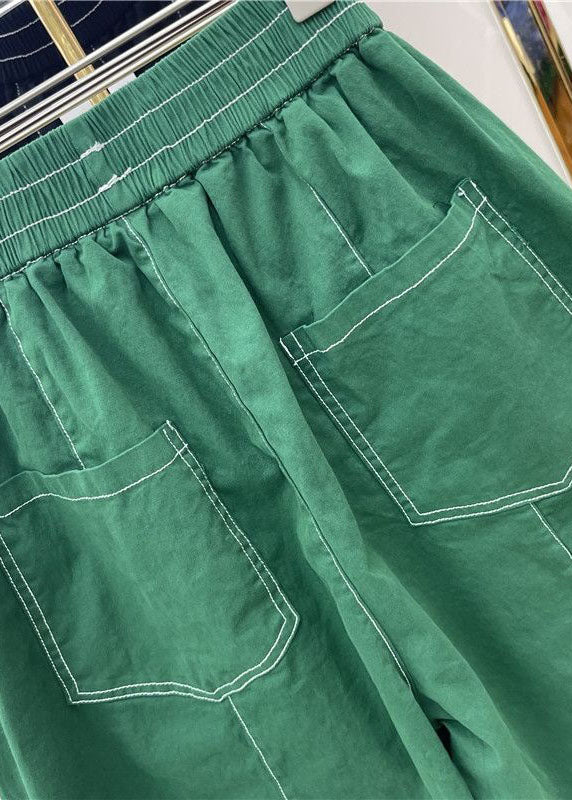 Handmade Green Pockets Patchwork Cotton Harem Pants Summer LY0606