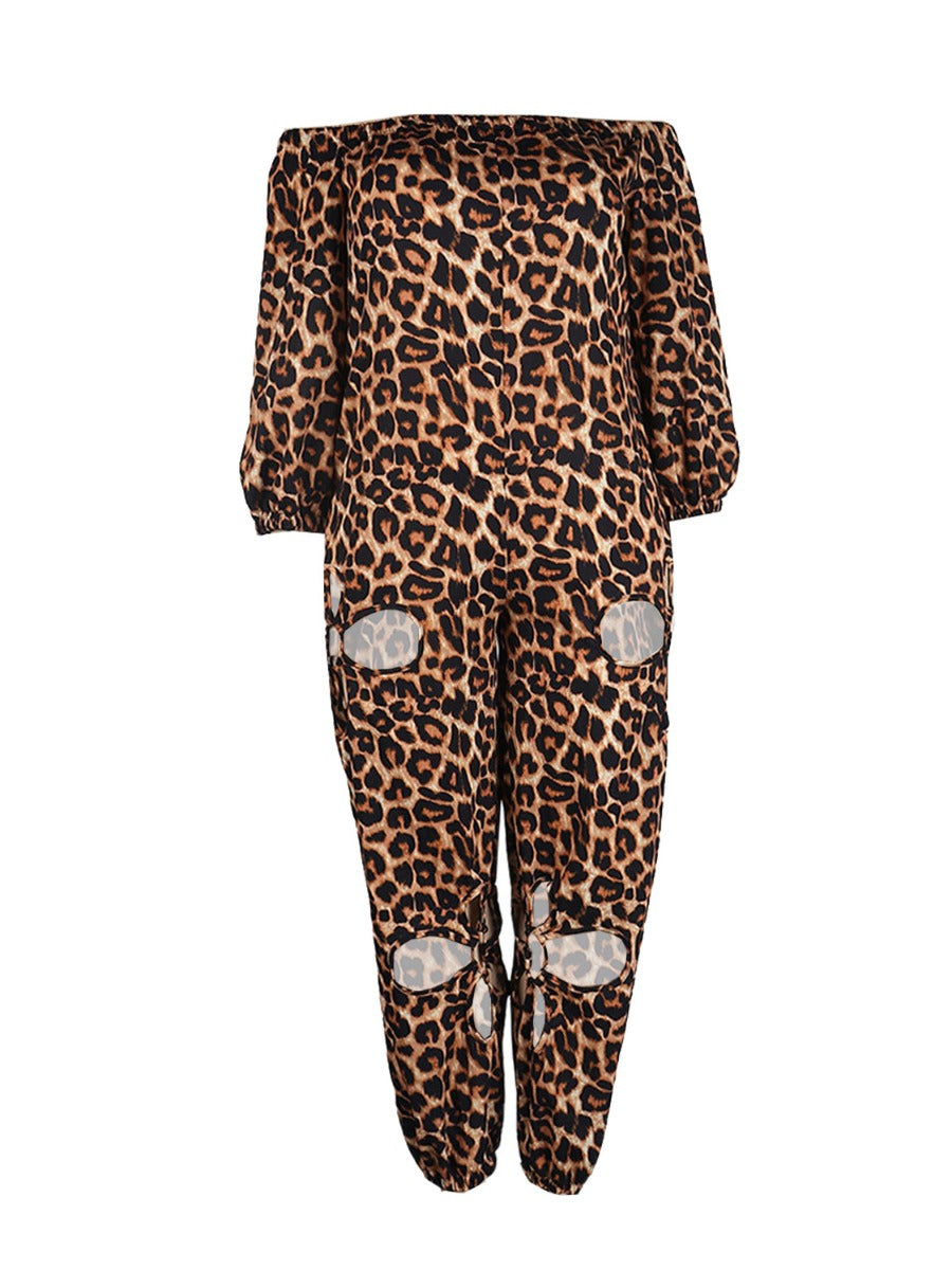 Plus Size Off The Shoulder Camo Print Cut Out Jumpsuit AR5022