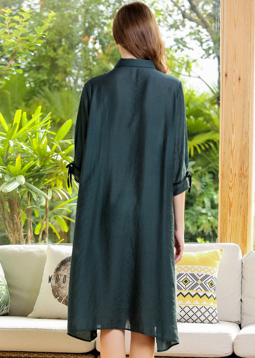 Italian Green Oversized Patchwork Ruffles Cotton Dress Half Sleeve LY0280