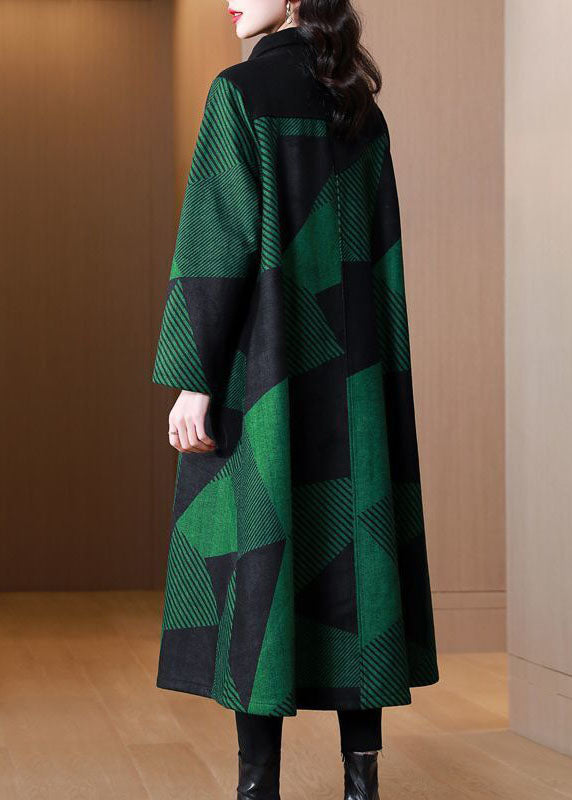 Italian Green Stand Collar Striped Warm Fleece Wool Trench AC2045