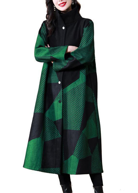 Italian Green Stand Collar Striped Warm Fleece Wool Trench AC2045