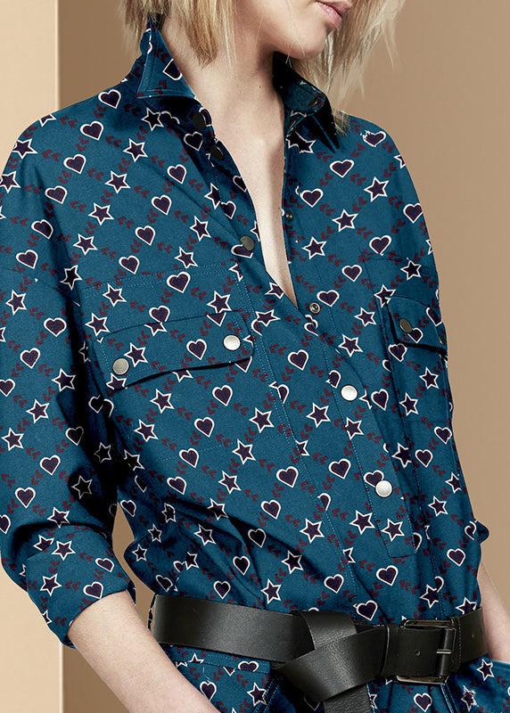Italian Navy Peter Pan Collar Print Cotton Cinched Dress Spring LY0309