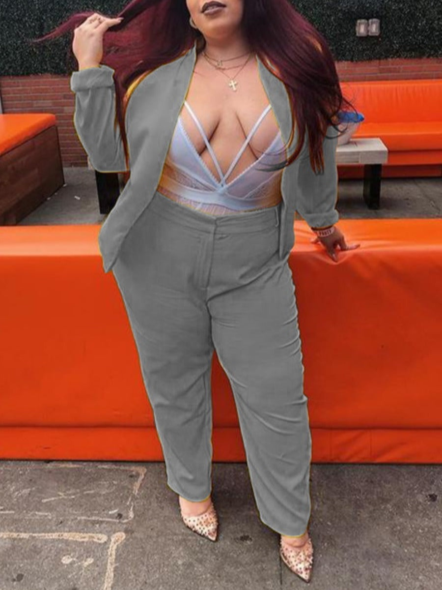 Plus Size Zipper Design Regular Fit Pants Set BO5033 Furdela