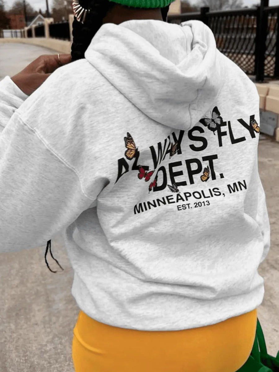 Butterfly Letter Print Kangaroo Pocket Hoodie AT904