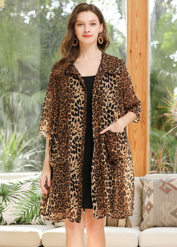 Leopard Chiffon UPF 50+ Cardigan Hooded Pockets Summer LY0317
