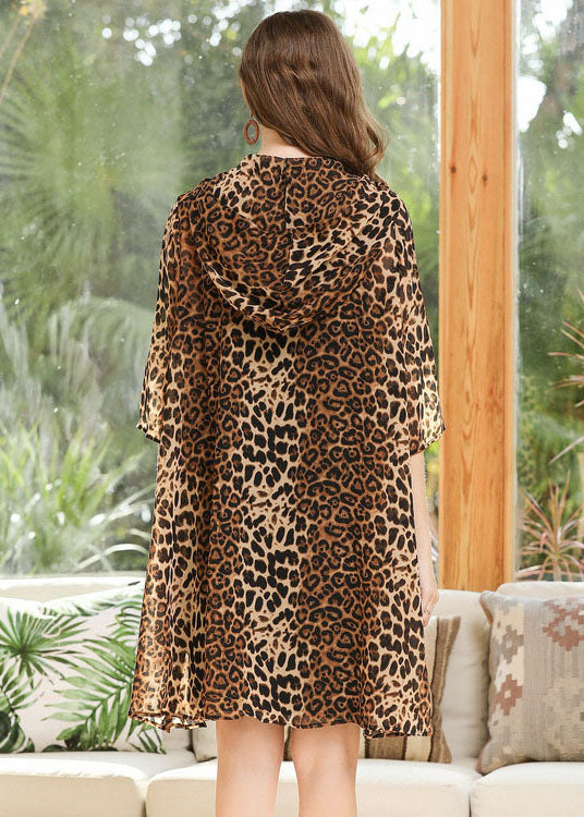 Leopard Chiffon UPF 50+ Cardigan Hooded Pockets Summer LY0317