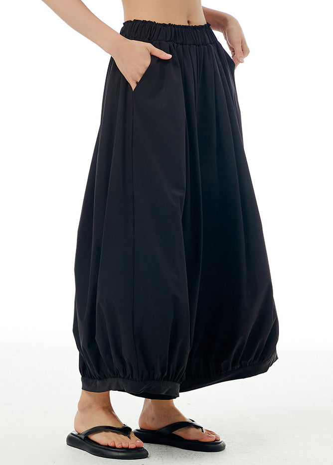 Loose Khaki Patchwork Elastic Waist Wide Leg Pants Summer LY1184