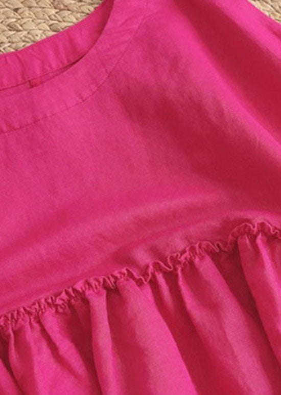 Loose Rose Wrinkled Patchwork Cotton Shirts Tops Lantern Sleeve LY1347