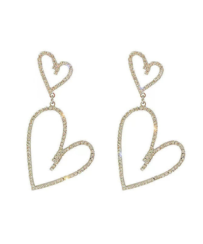 Modern Silk Zircon Asymmetricar Love Heart Drop Earrings LY1787