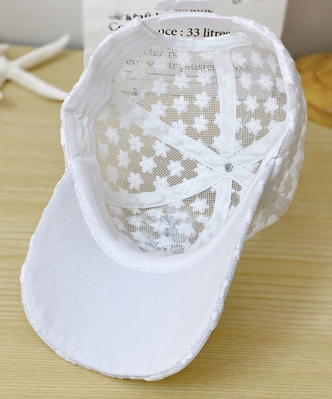 Modern White Lace Patchwork Embroideried Floral Hollow Out Baseball Cap Hat LY520