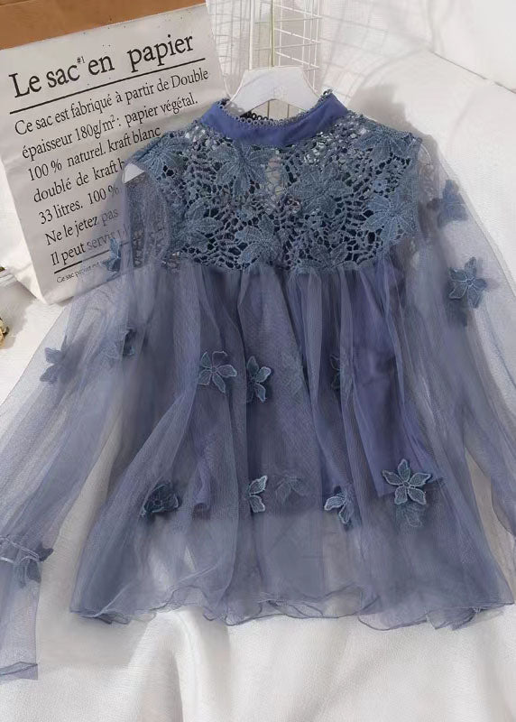 Natural Blue Hollow Out Embroideried Patchwork Tulle Two Piece Set Spring LY1472