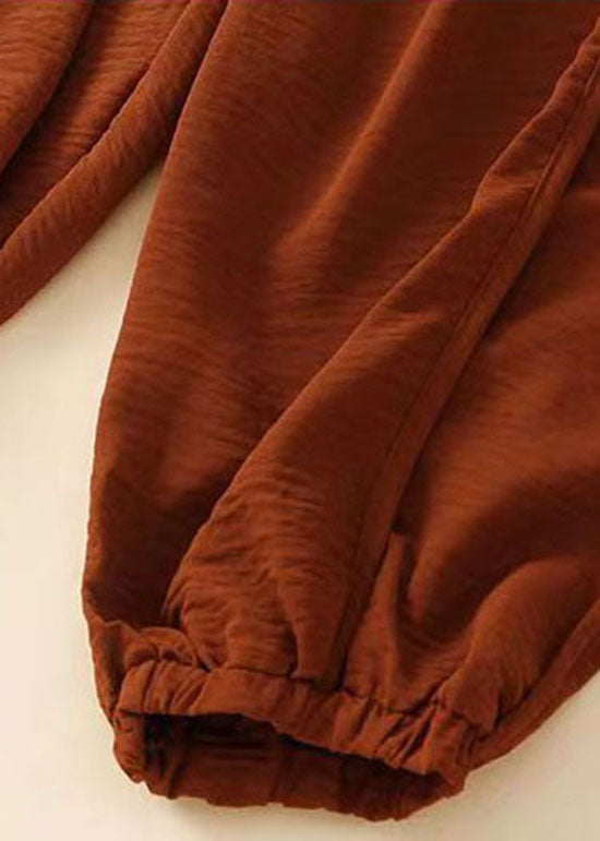 Natural Caramel Pockets Patchwork Cotton Lantern Pants Summer LY0590