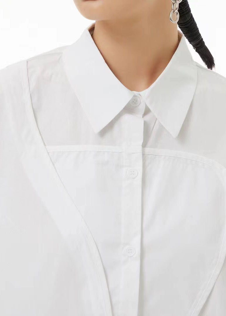 Organic Black Asymmetrical Wrinkled Side Open Cotton Shirt Summer LC0154